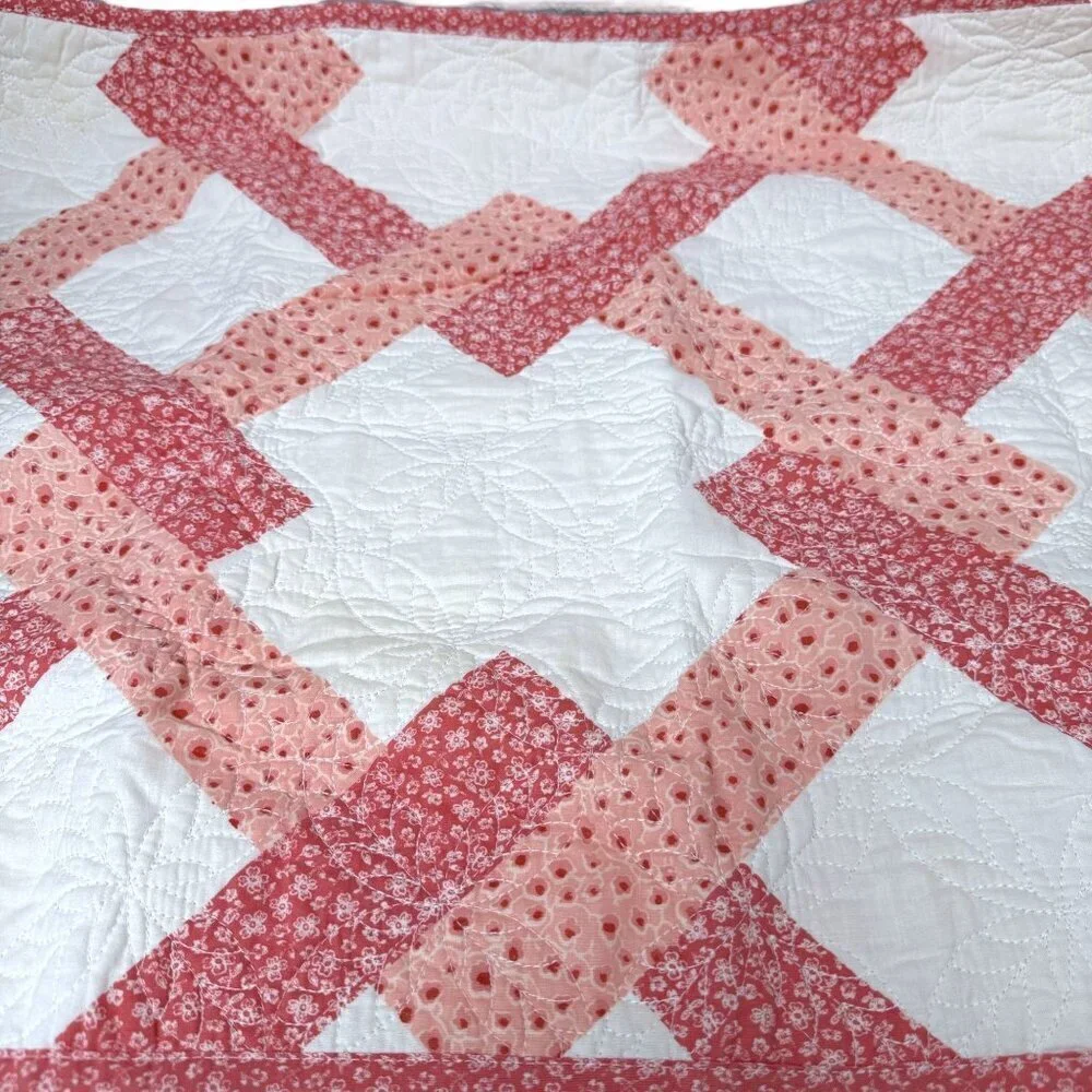 Martha Stewart Quilted Pillowcase One Standard Sham Pink White Print 100% Cotton